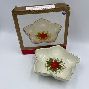 Poinsettia lace porcelain Dish measures 9 inches